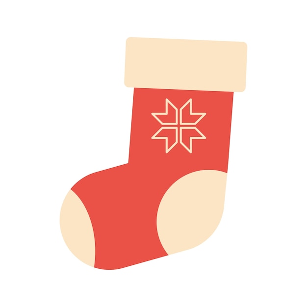 Traditionelles weihnachtselement weihnachtsrote socke für geschenkvektorsymbol winterurlaub flache vektorillustration
