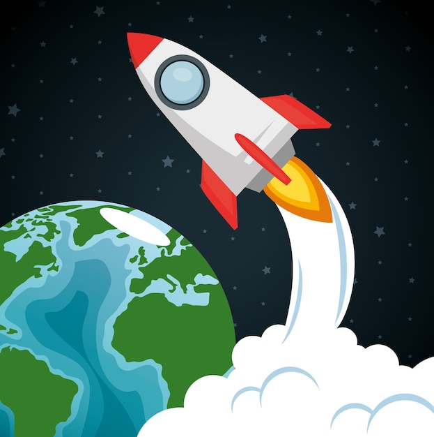 Trägerrakete mit Erde Planeten