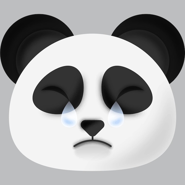 Tränen fallen panda cartoon gesicht emoji vor grauem hintergrund