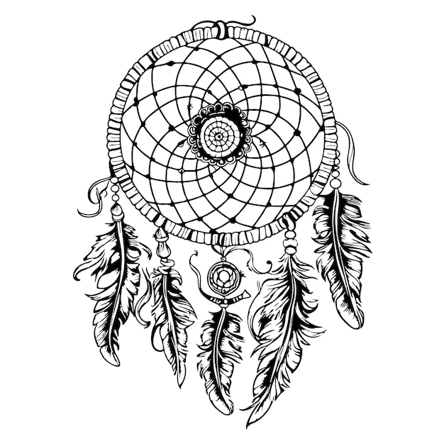 Träumfänger Dekor Skizze handgezeichnet im Doodle-Stil Vektorillustration Symbol