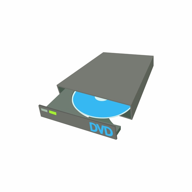 Tragbares externes CD-DVD-Brenner-Brenner-Symbol im Cartoon-Stil auf weißem Hintergrund