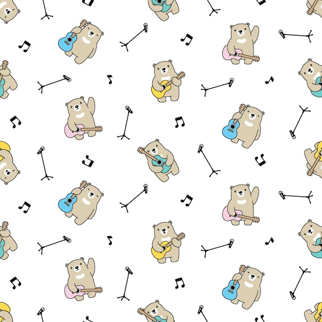 Tragen polare nahtlose mustergitarre teddy cartoon illustration