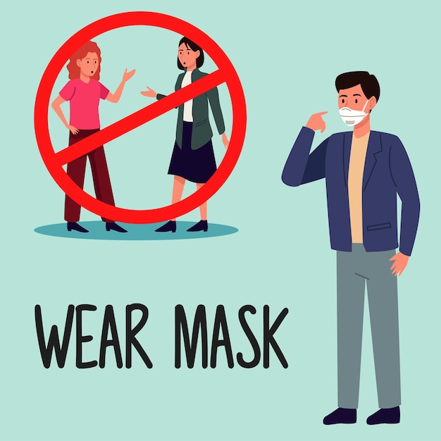 Vektor tragen sie eine maske covid19-präventionskampagne mit personen, die keine masken verwenden