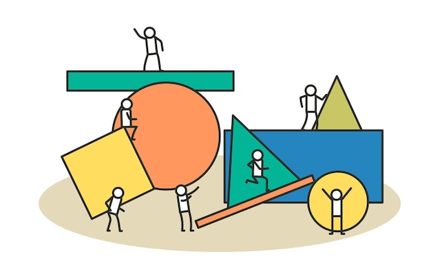 Tragen Sie Personen, die Puzzle-Puzzle-Business-Vektor-flache Cartoon-Illustration bewegen Mann und Frau