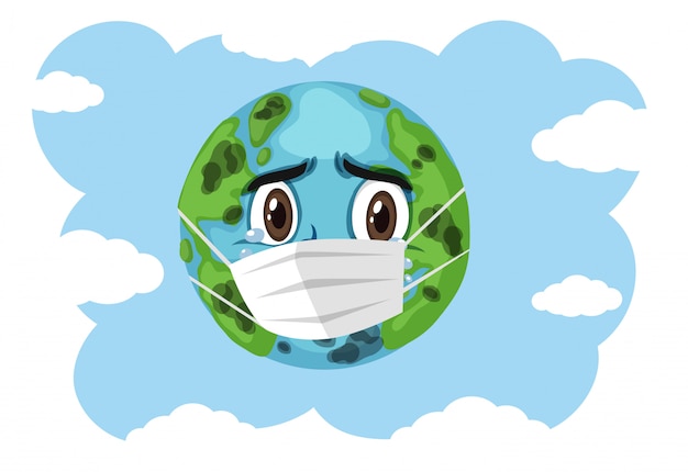 Tragende Maske der schreienden Erde auf blauem Himmel