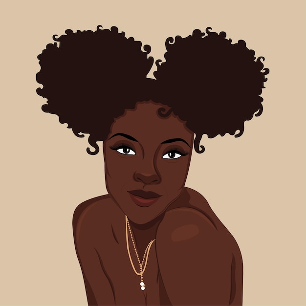 Tragender Halskettenvektor der schönen Afrofrau des gelockten Haarbrötchens