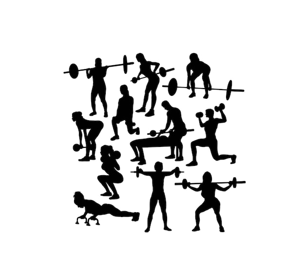 Training und fitness-sportaktivität silhouetten kunst-vektor-design