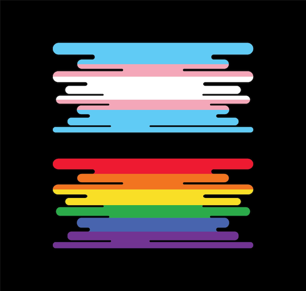 Transgender und Pride Regenbogenflaggen in chinesischer Wolkenform Satz farbenfroher abstrakter Wellenvektoren