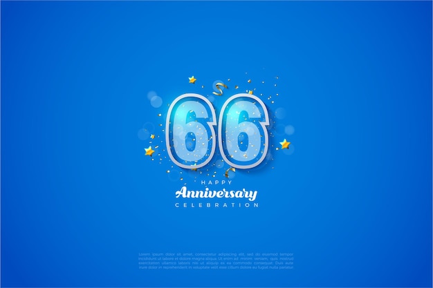 transparente blaue zahlen zum 66-jährigen jubiläum.