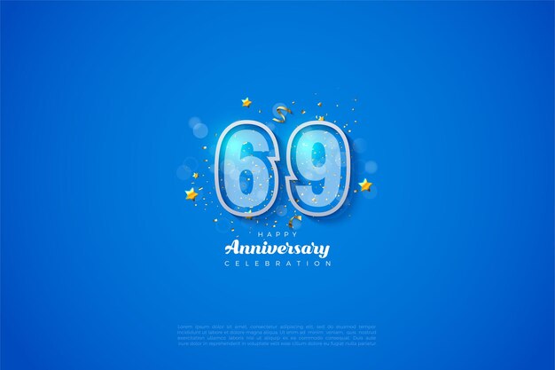 transparente blaue zahlen zum 69-jährigen jubiläum.