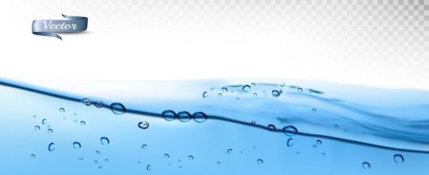Transparente Wasserwellen mit Luftblasen und Sonnenstrahlen auf transparentem Hintergrund Vektorillustration