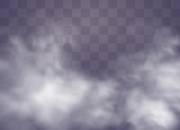 Vektor transparenter spezialeffekt fällt durch nebel oder rauch auf. weiße wolke, nebel oder smog. illustration. weißer farbverlauf auf transparentem hintergrund. regenwetter auf einem transparenten hintergrund.