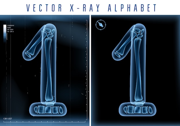 Transparentes 3d-röntgenalphabet zur verwendung in logo oder text. nummer eins 1