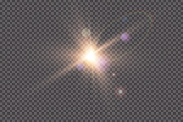 transparentes Sonnenlicht Speziallinseneffekt. Sonnenblitz mit Strahlen und Scheinwerfer