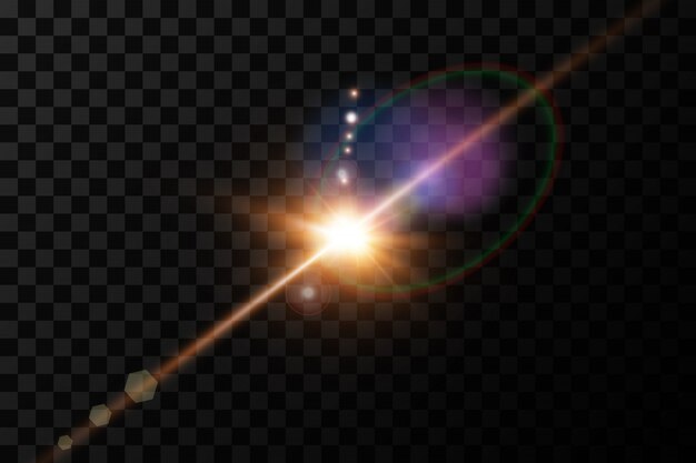 transparentes Sonnenlicht Speziallinseneffekt. Sonnenblitz mit Strahlen und Scheinwerfer