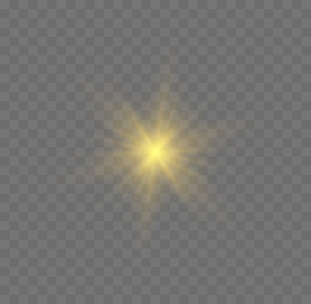 transparentes Sonnenlicht Spezialobjektiv Blitzlichteffekt. Front Sonnenlichtblitz. Unschärfe im Licht der Ausstrahlung. Licht hervorheben gelben Spezialeffekt mit Lichtstrahlen und magischen Glitzern.