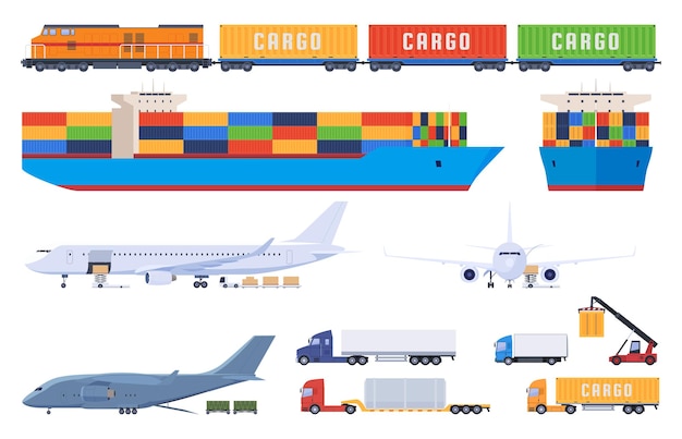 Transport von gütern durch verschiedene transportarten see luft land bahn fracht lieferung interna