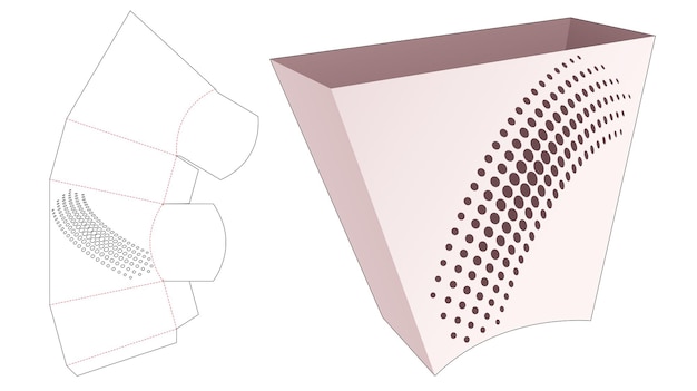 Trapezförmiger snackbehälter aus pappe mit gestempelter halbtonpunkt-stanzschablone