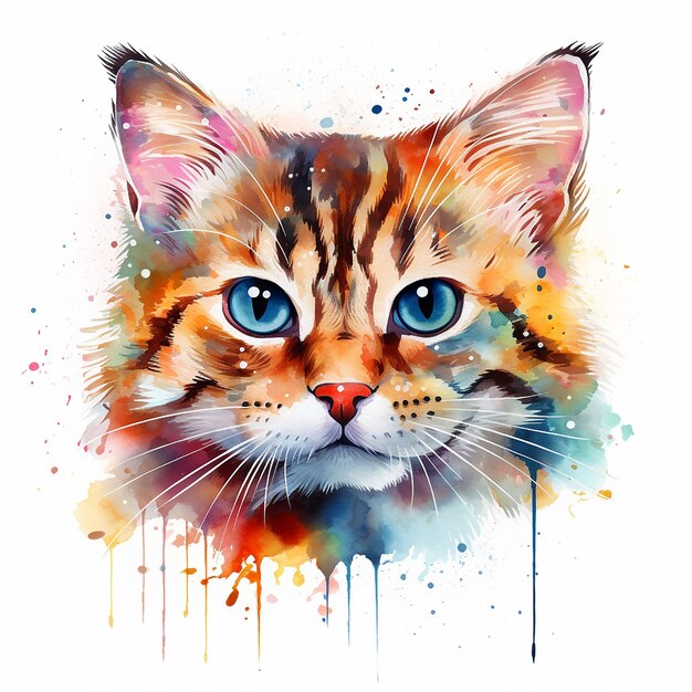 Vektor traumhafte aquarell-katzenpose mit weißem hintergrund