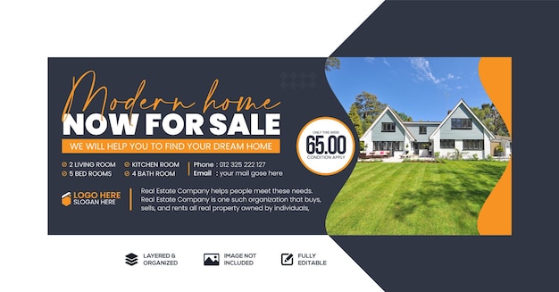 Traumhaus zum verkauf immobilien social-media-banner facebook-cover-template-design premium-vektor