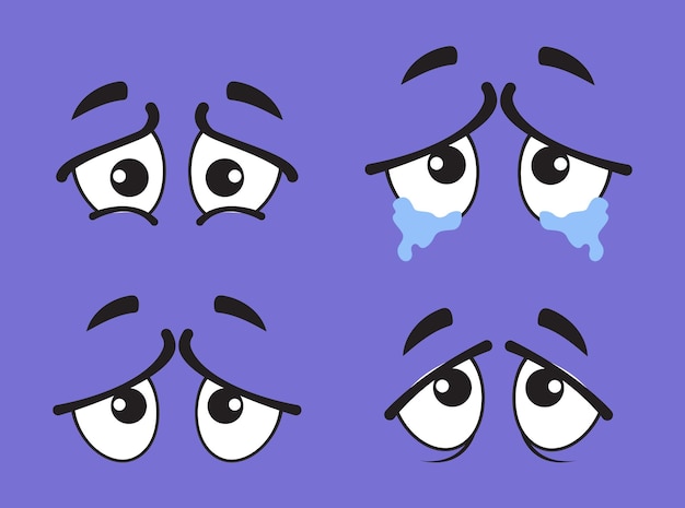 Traurige Depressionen, verärgertes Weinen, Zeichentrickfilme, isolierte Augen, Vektorflach-Grafik-Design-Illustration