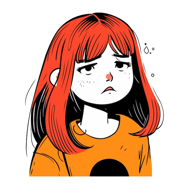 Traurige frau mit roten haaren vektor-illustration eines traurigen mädchens
