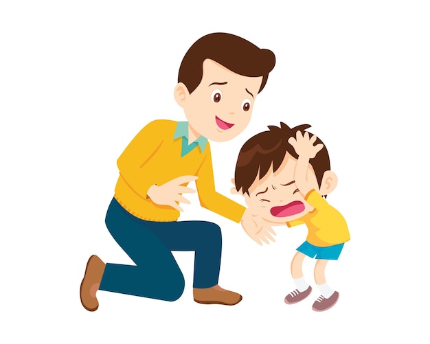 Traurige Kinder mit einem Elternteil trösten 2