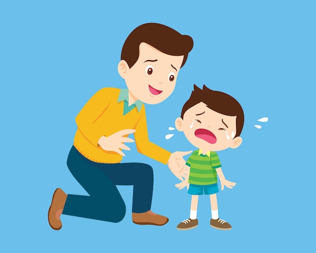 Traurige Kinder mit einem Elternteil trösten