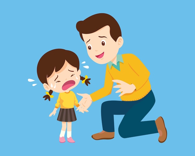 Traurige Kinder mit einem Elternteil trösten