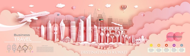 Travel kuwait top welt moderner wolkenkratzer und berühmte stadtarchitektur. mit infografiken.tour stadtbild kuwait wahrzeichen asiens mit beliebten skyline.