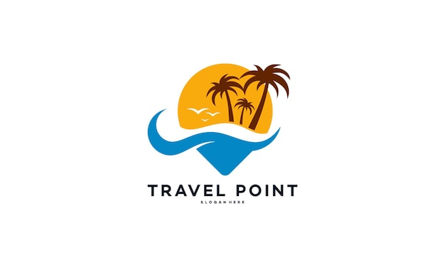 Travel point logo mit palmensymbol, strandlogo entwirft konzeptvektor