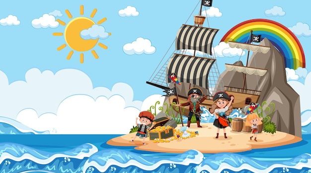 Treasure Island-Szene tagsüber mit Piratenkindern