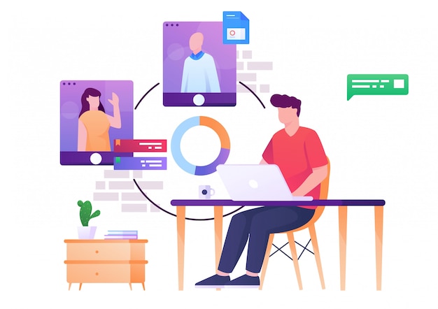 Treffen online flache Illustration Team