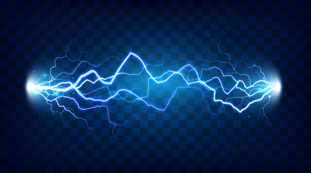 Treiben Sie Blitzfunken der elektrischen Energie oder Stromeffekte realistische lokalisierte Blitzillustration auf kariertem Hintergrund an