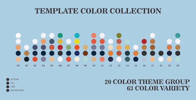 Vektor trend color palette blend 2023 20 vektorfarbpalettengruppen mit 63 farbvariationen