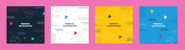Trendige abstrakte geometrische Memphis quadratische Schablone mit buntem Konzept.