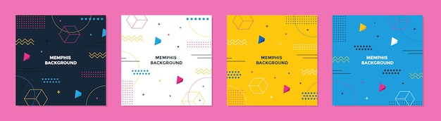 Trendige abstrakte geometrische memphis quadratische schablone mit buntem konzept.