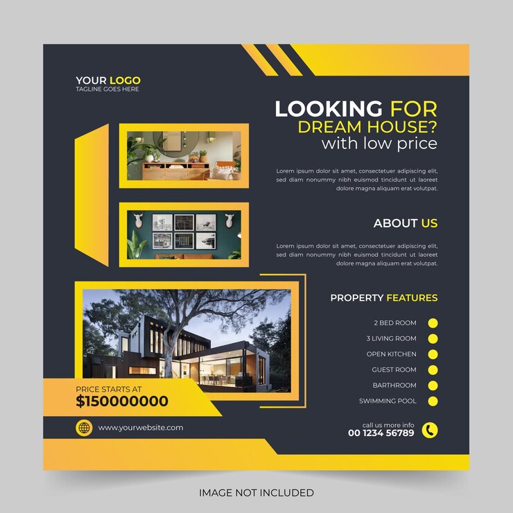 Trendige bearbeitbare Immobilienmiete Werbung geometrisches modernes Quadrat Social-Media-Post-Design