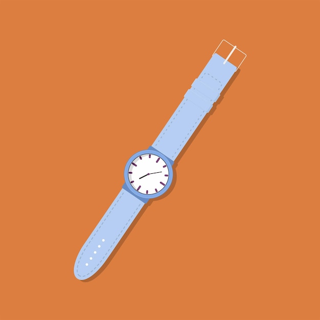 trendige blaue Uhr auf orangefarbener Hintergrundsymbol-Vektorillustration