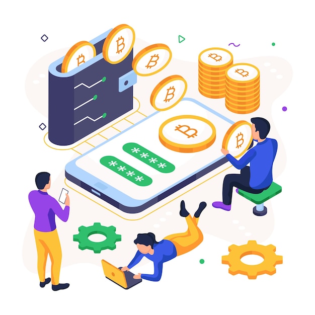 Trendige Designillustration von mobilem Bitcoin
