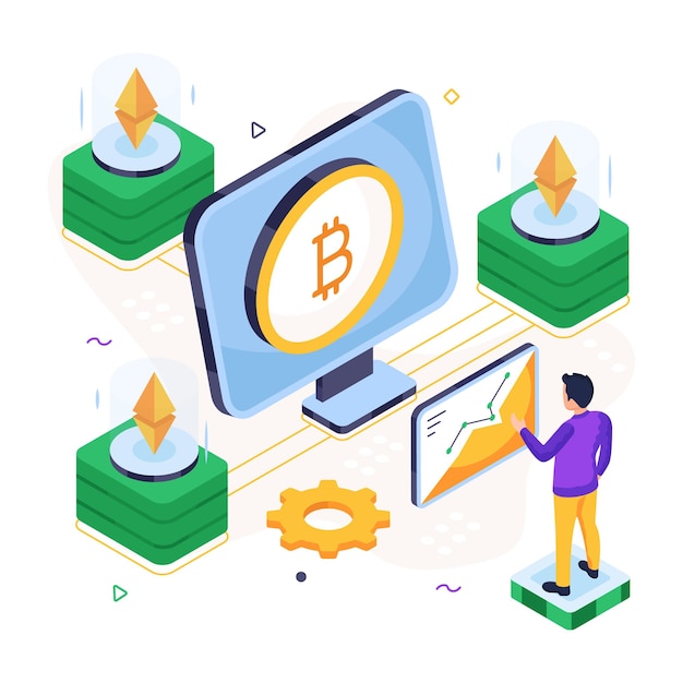 Trendige designillustration von online-bitcoin