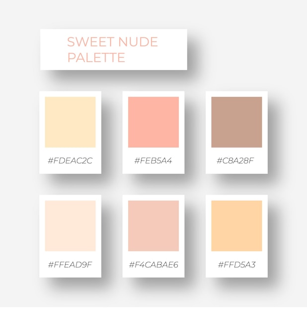 Vektor trendige farbpalette. gemütliche nude-farbpalette. swatch pastellton mit hex-code. hex-codes