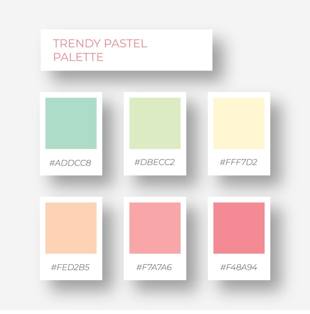 Vektor trendige farbpalette. pastellfarbenpalette. swatch bonbonfarben mit hex-code. farben neu