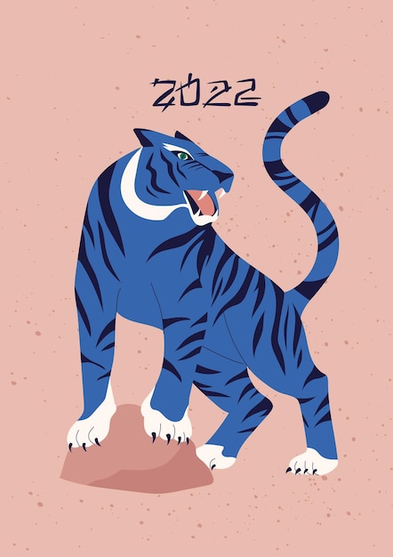 Vektor trendige illustration mit tiger im asiatischen stil moderner tiergrußkartendruck