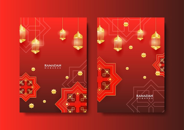 Trendige islamische ramadan-grußkarte und poster-hintergrundvorlage mit moschee-laternenmuster und halbmond design für iftar-einladung ramadhan mubarak kareem vektorillustration