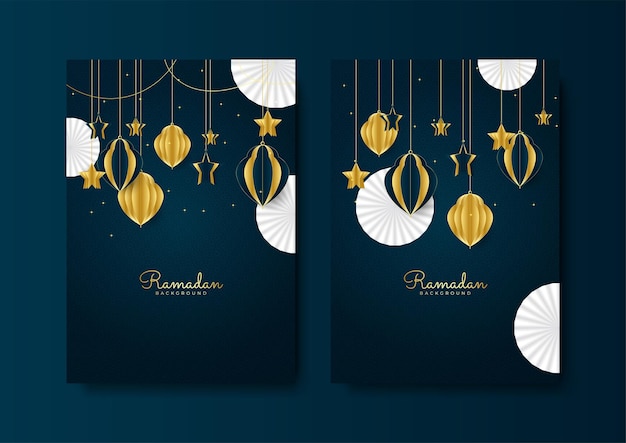 Trendige islamische ramadan-grußkarte und poster-hintergrundvorlage mit moschee-laternenmuster und halbmond design für iftar-einladung ramadhan mubarak kareem vektorillustration