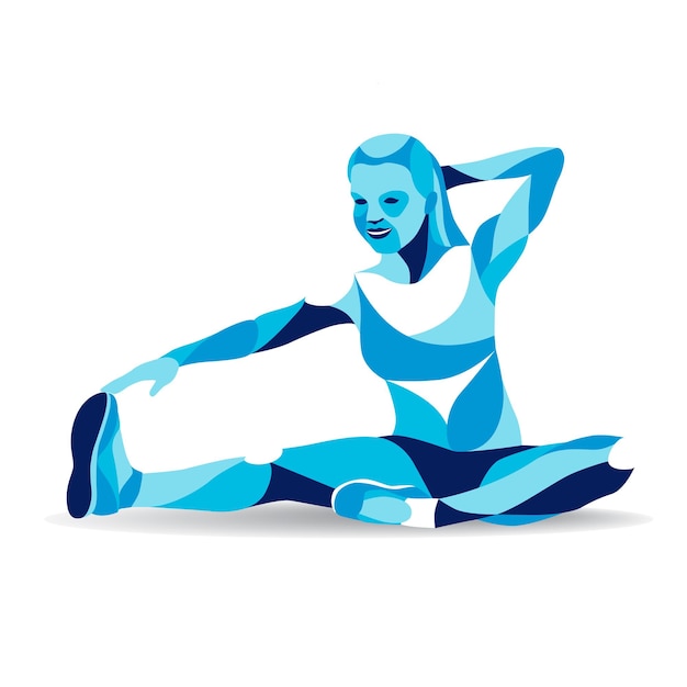 Trendige stilisierte Illustration Bewegung Fitness Frau Stretching Beinlinie Vektor Silhouettex9