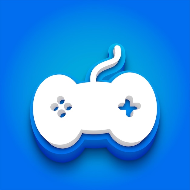 Trendiges blau-weißes 3D-Game-Controller-Symbol mit lebhaftem blauen Hintergrund