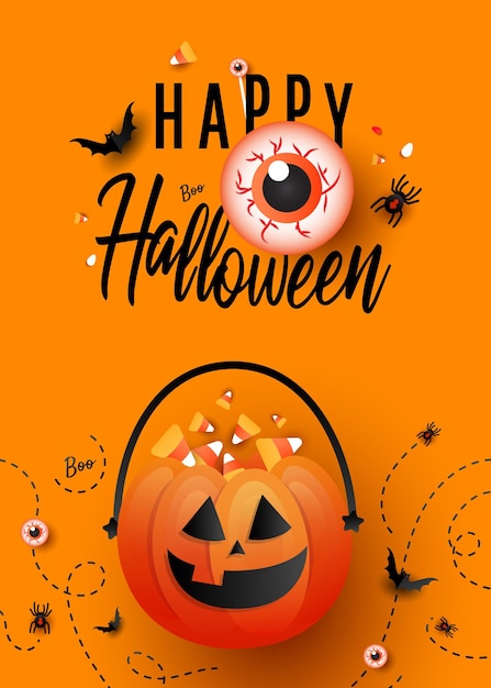 Trendiges Kunstglückliches Halloween-Vorlagenplakat mit Süßes sonst gibt's Saures Kürbis