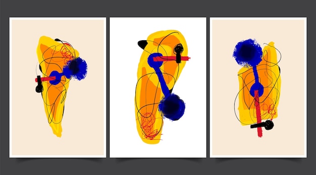 Trendiges set abstrakter, kreativer, minimaler, künstlerischer, handgemalter kompositionen